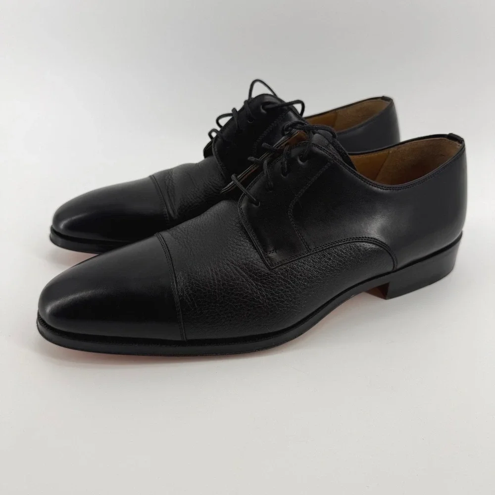 Magnanni Daniel Cap Toe Derby Black Leather Dress Shoes 13316 Mens 10.5 M Spain